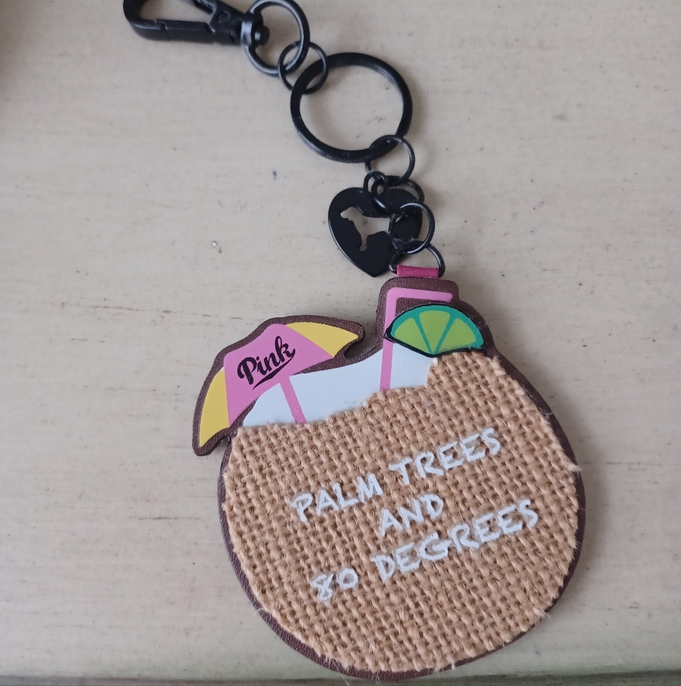 PINK Victoria's Secret Tropical Keychain with Pink and Yellow Accents Htf!